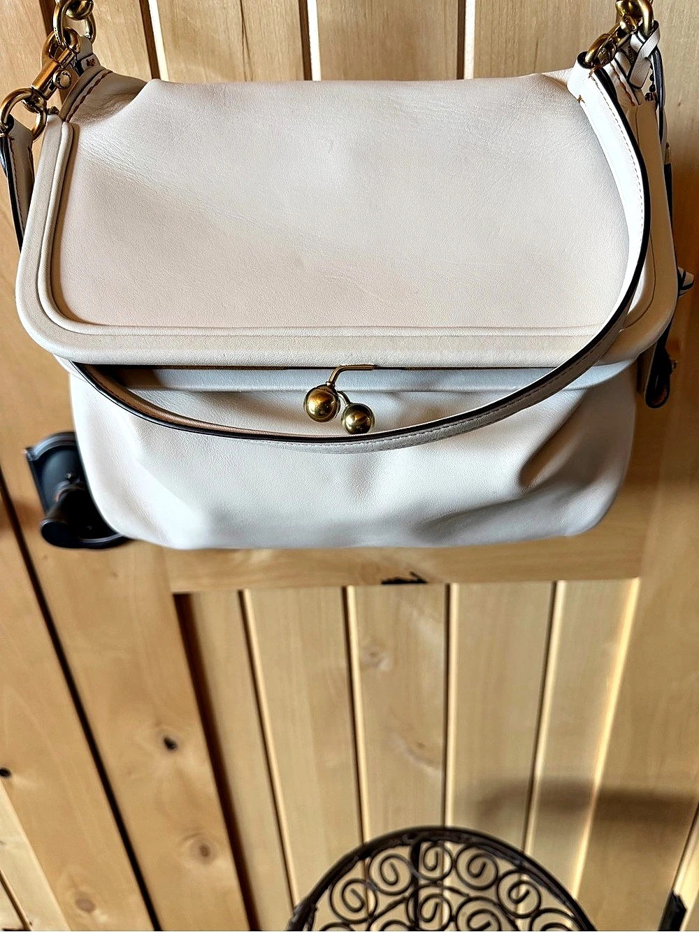 Coach RYDER Large Kisslock Frame Bag Leather Shoulder Bag White - Picture 2 of 16